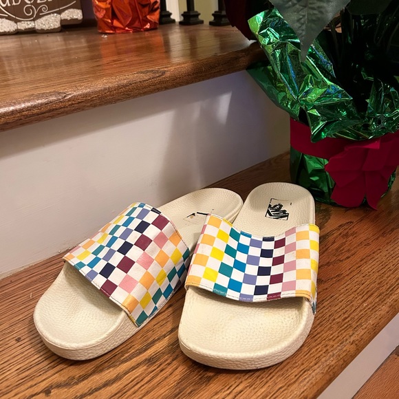 Vans color block Checkered women’s slides - Picture 2 of 8